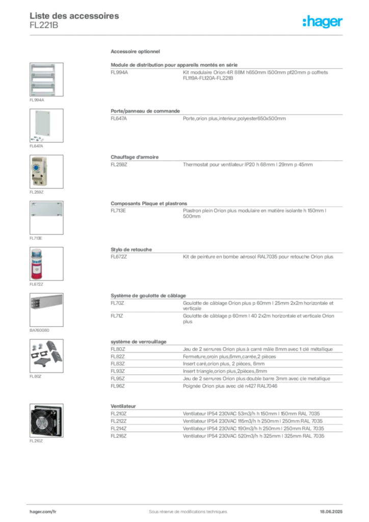 Image Hager Fiche technique du produit FL221B | Hager France