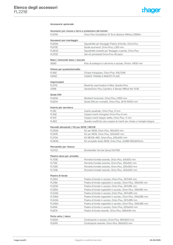 Immagine Hager Scheda tecnica del prodotto FL221B | Hager Italia