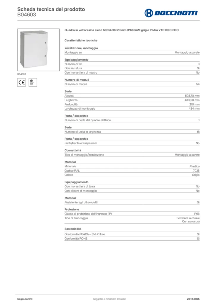 Immagine Bocchiotti Scheda tecnica del prodotto B04603 | Hager Italia