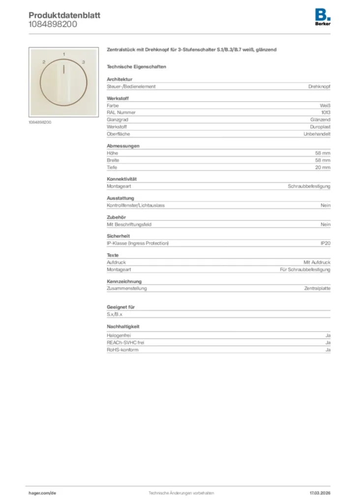 Bild Berker Produktdatenblatt 1084898200 | Hager Deutschland