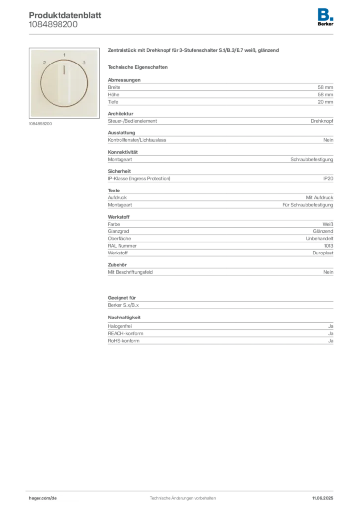Berker Produktdatenblatt 1084898200