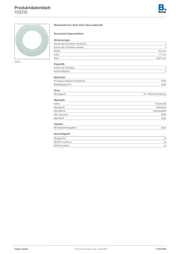 Berker Produktdatenblatt 109219