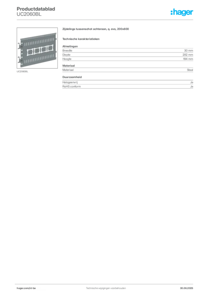 Afbeelding Hager Productdatablad UC2060BL | Hager Belgium