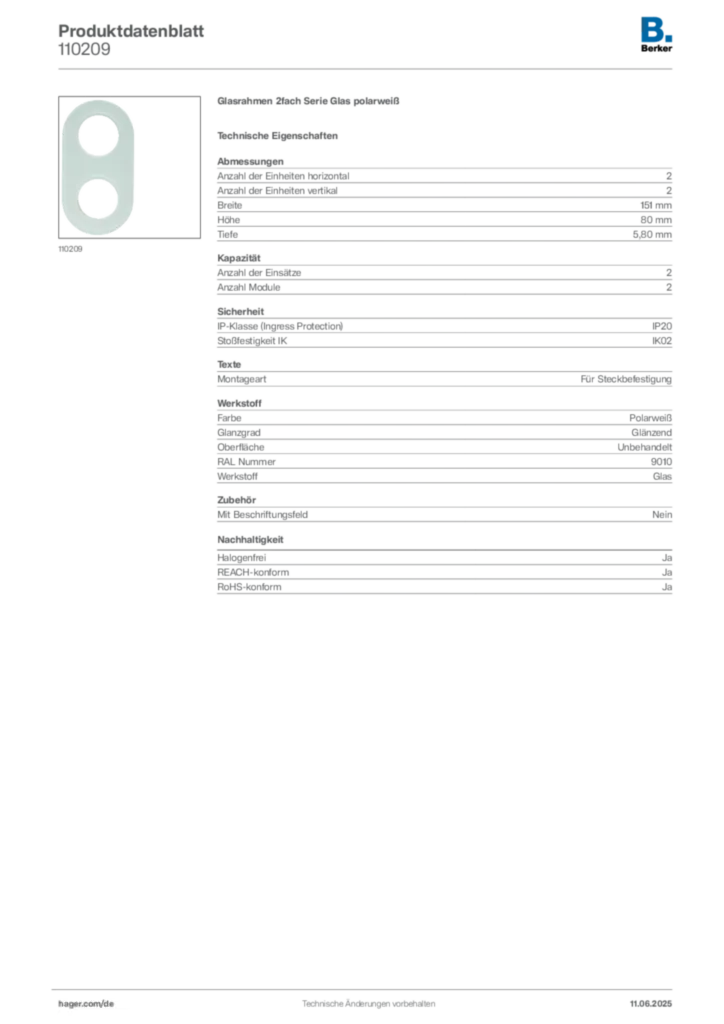Berker Produktdatenblatt 110209