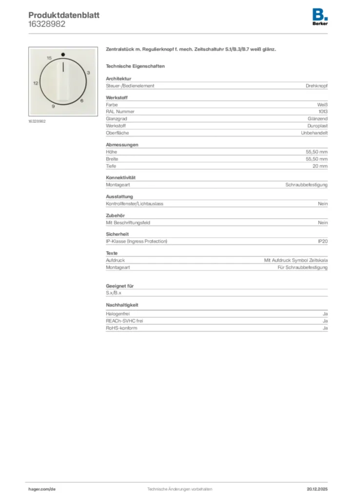 Bild Berker Produktdatenblatt 16328982 | Hager Deutschland