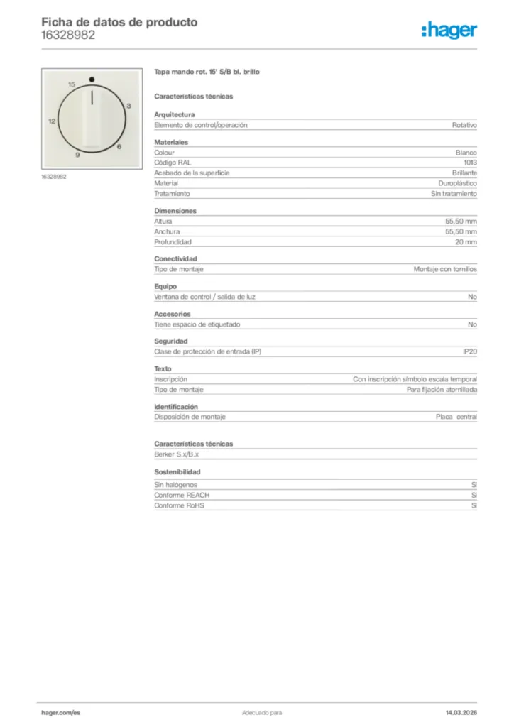 Imagen Hager Ficha de datos de producto 16328982 | Hager España