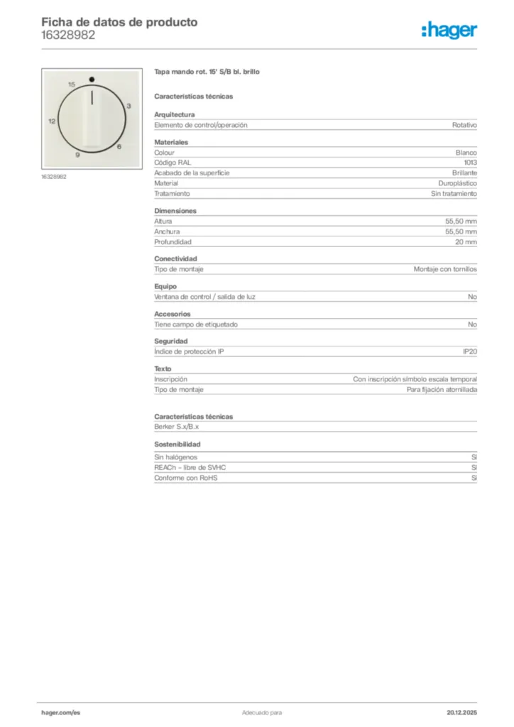 Imagen Hager Ficha de datos de producto 16328982 | Hager España