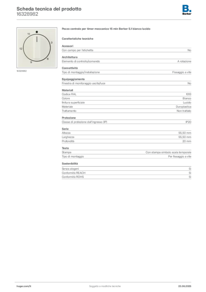 Immagine Berker Scheda tecnica del prodotto 16328982 | Hager Italia
