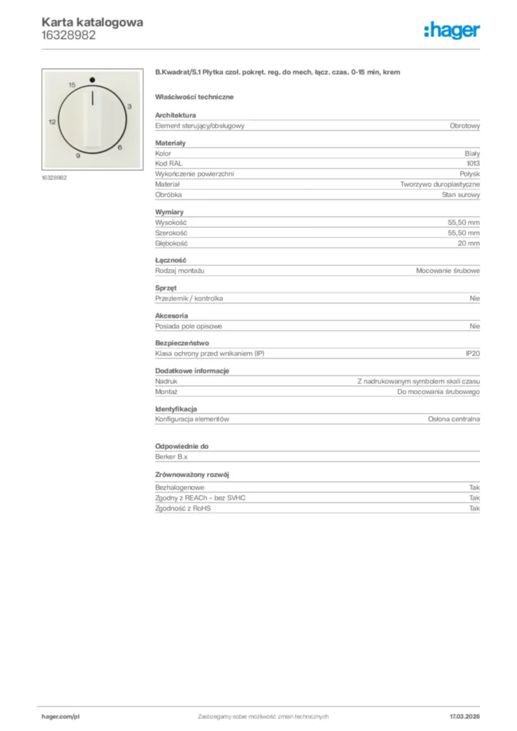 Zdjęcie Hager Karta katalogowa 16328982 | Hager Polska