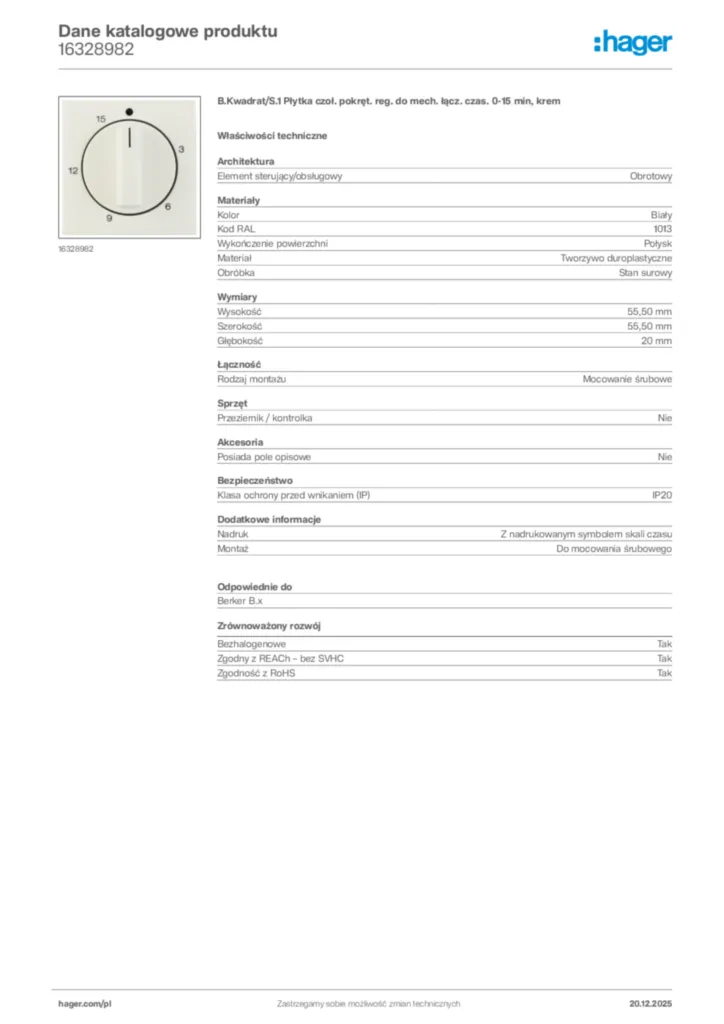 Zdjęcie Hager Dane katalogowe produktu 16328982 | Hager Polska