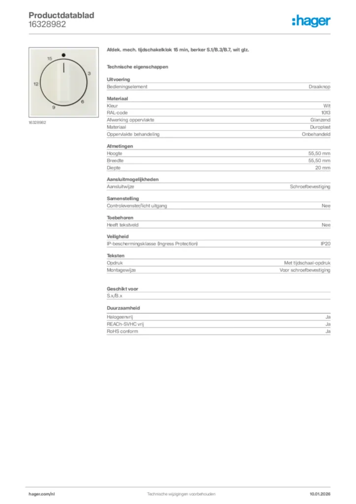 Afbeelding Hager Productdatablad 16328982 | Hager Nederland
