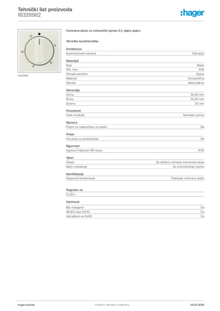 Slika Hager Tehnički list proizvoda 16328982  | Hager