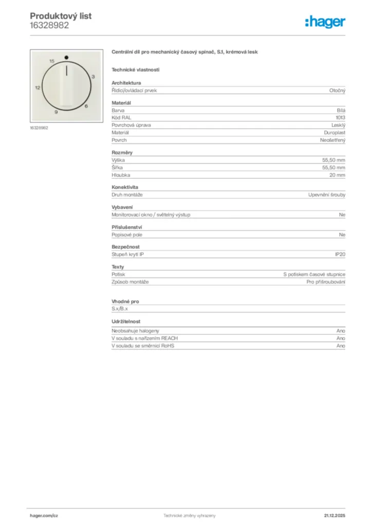 Obrázek Hager Produktový list 16328982 | Hager