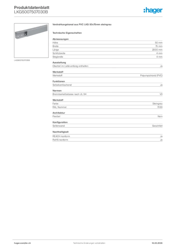 Bild Hager Produktdatenblatt LKG5007507030B | Hager Schweiz
