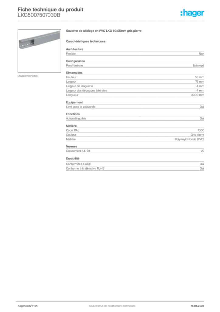 Image Hager Fiche technique du produit LKG5007507030B | Hager Suisse