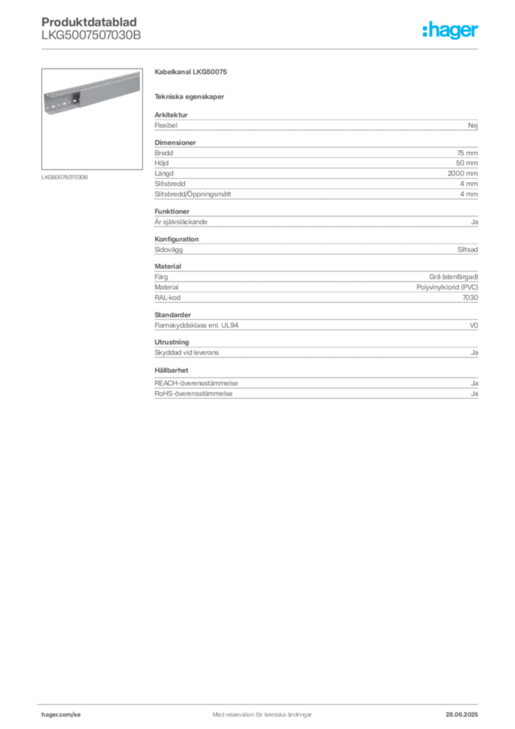 Bild Hager Produktdatablad LKG5007507030B | Hager Sverige