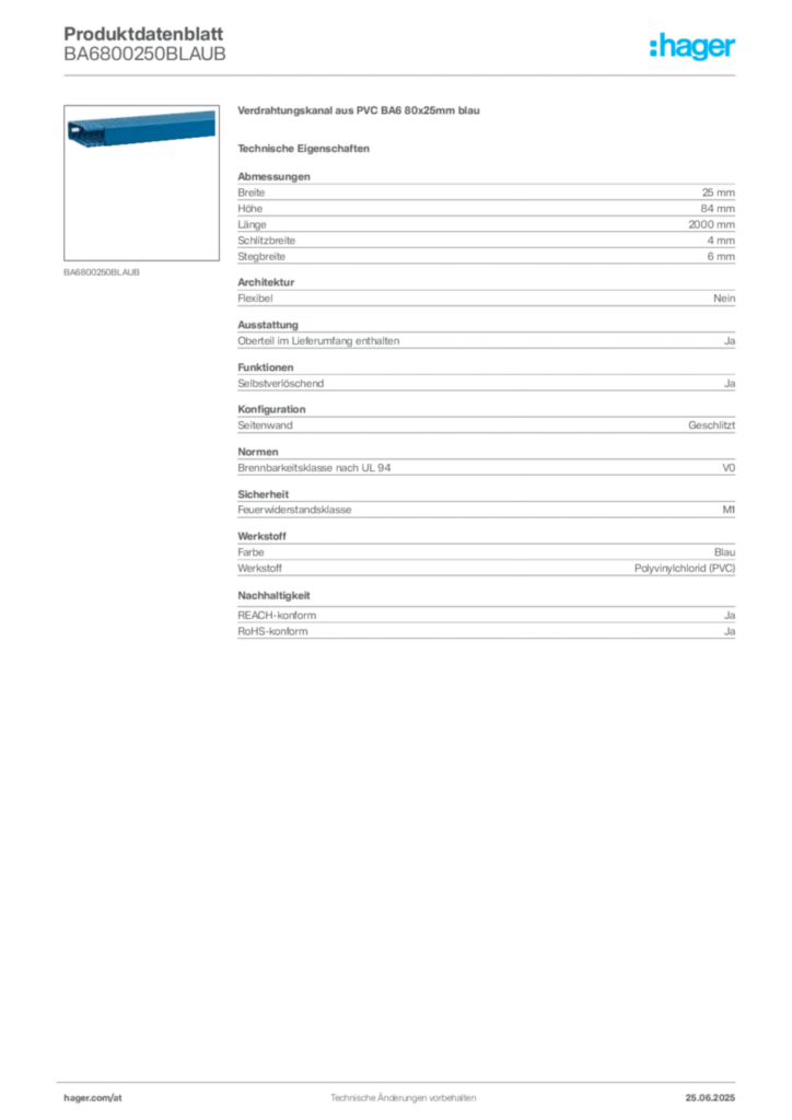 Bild Hager Produktdatenblatt BA6800250BLAUB | Hager Deutschland