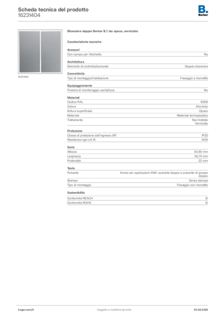 Immagine Berker Scheda tecnica del prodotto 16231404 | Hager Italia