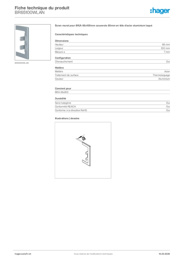 Image Hager Fiche technique du produit BR65100WLAN | Hager Suisse