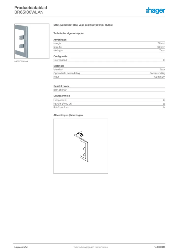 Afbeelding Hager Productdatablad BR65100WLAN | Hager Nederland