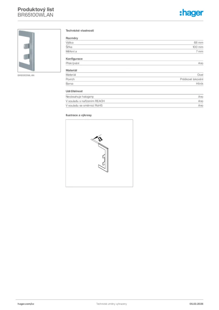 Obrázek Hager Product data sheet BR65100WLAN | Hager