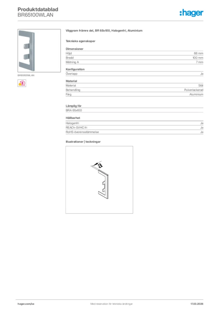 Bild Hager Produktdatablad BR65100WLAN | Hager Sverige