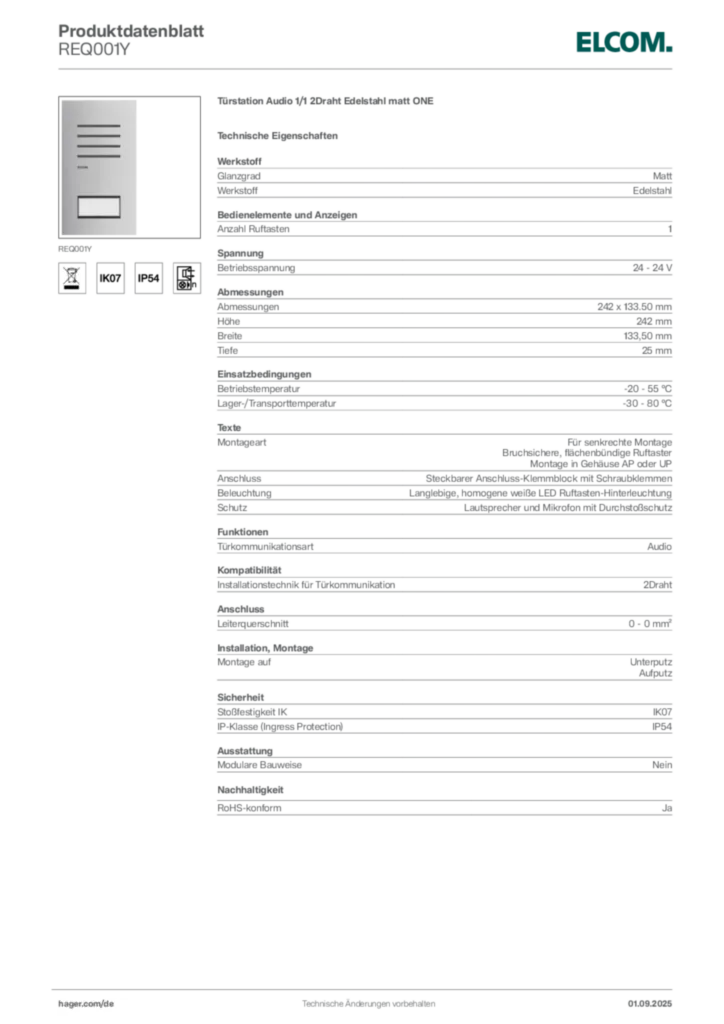 Elcom Produktdatenblatt REQ001Y