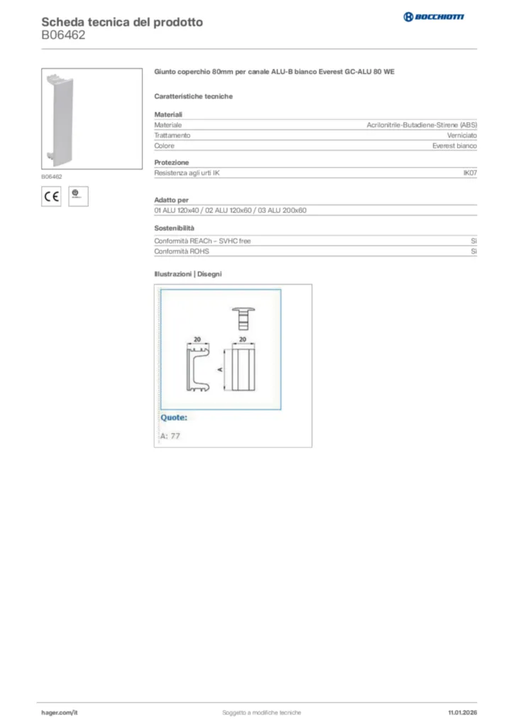 Immagine Bocchiotti Scheda tecnica del prodotto B06462 | Hager Italia