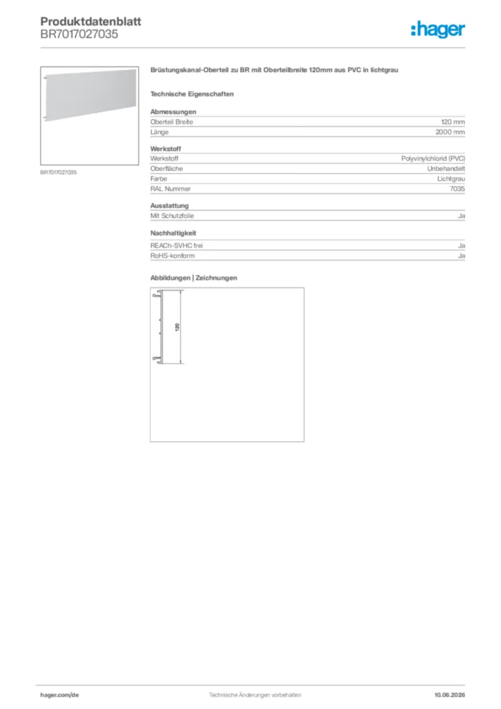 Bild Hager Produktdatenblatt BR7017027035 | Hager Deutschland