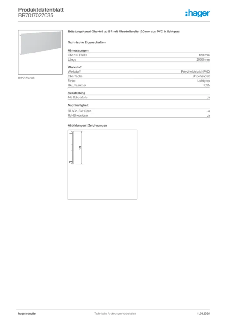 Bild Hager Produktdatenblatt BR7017027035 | Hager Deutschland