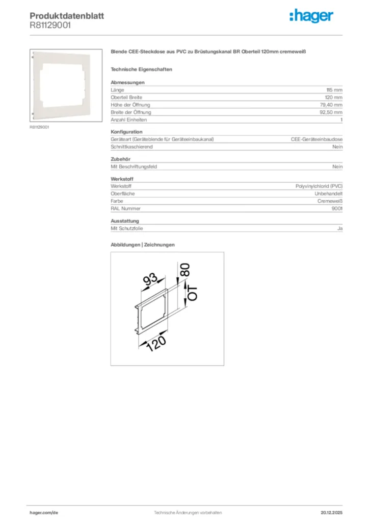 Bild Hager Produktdatenblatt R81129001 | Hager Deutschland