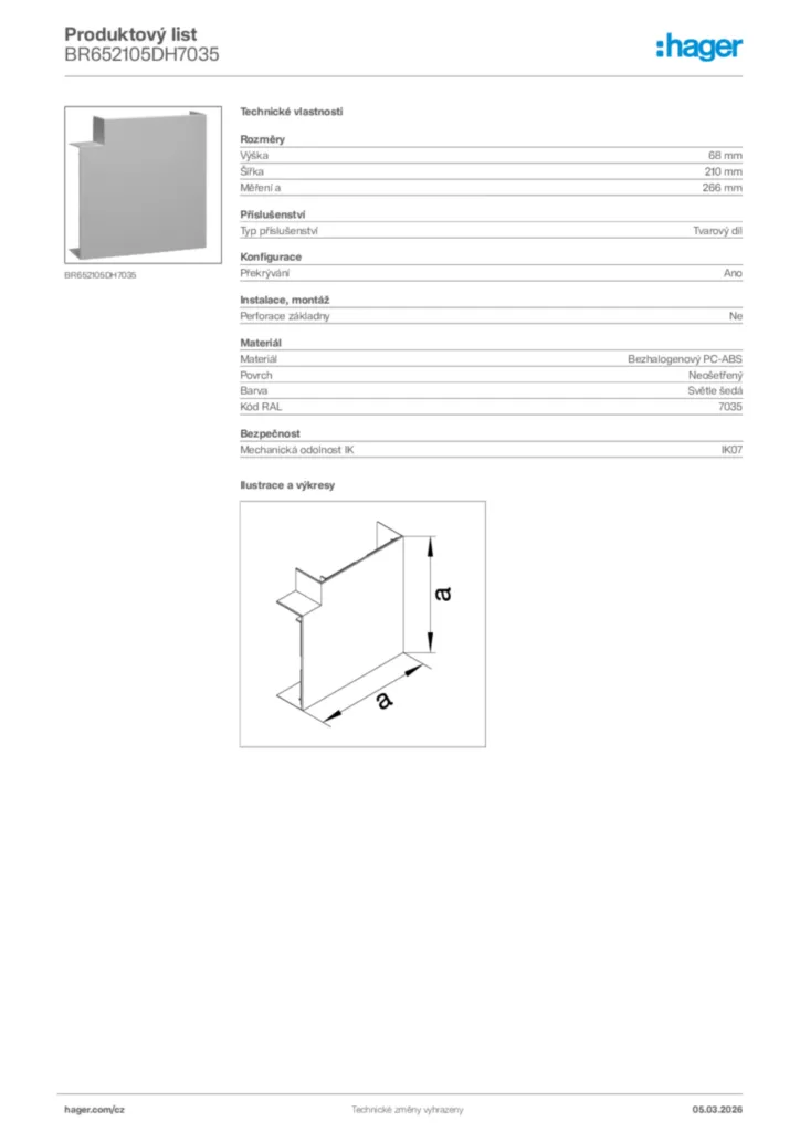 Obrázek Hager Product data sheet BR652105DH7035 | Hager