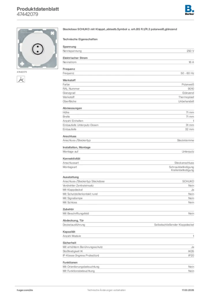 Bild Berker Produktdatenblatt 47442079 | Hager Deutschland