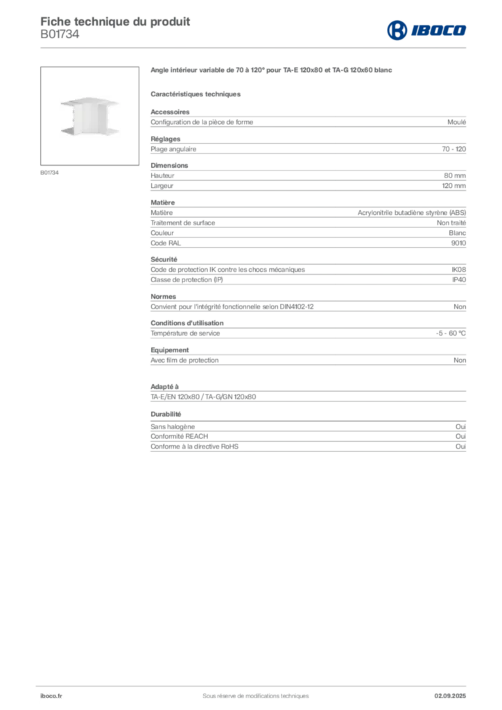 Image Iboco Fiche technique du produit B01734 | Hager France