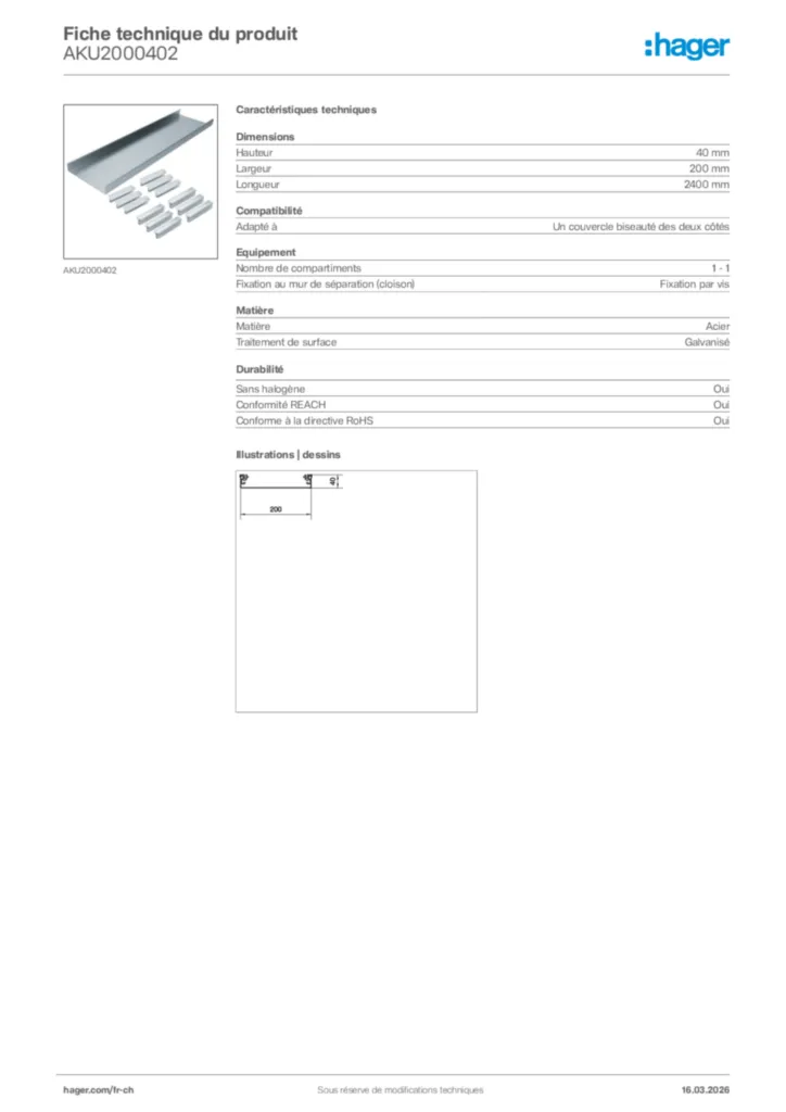 Image Hager Fiche technique du produit AKU2000402 | Hager Suisse