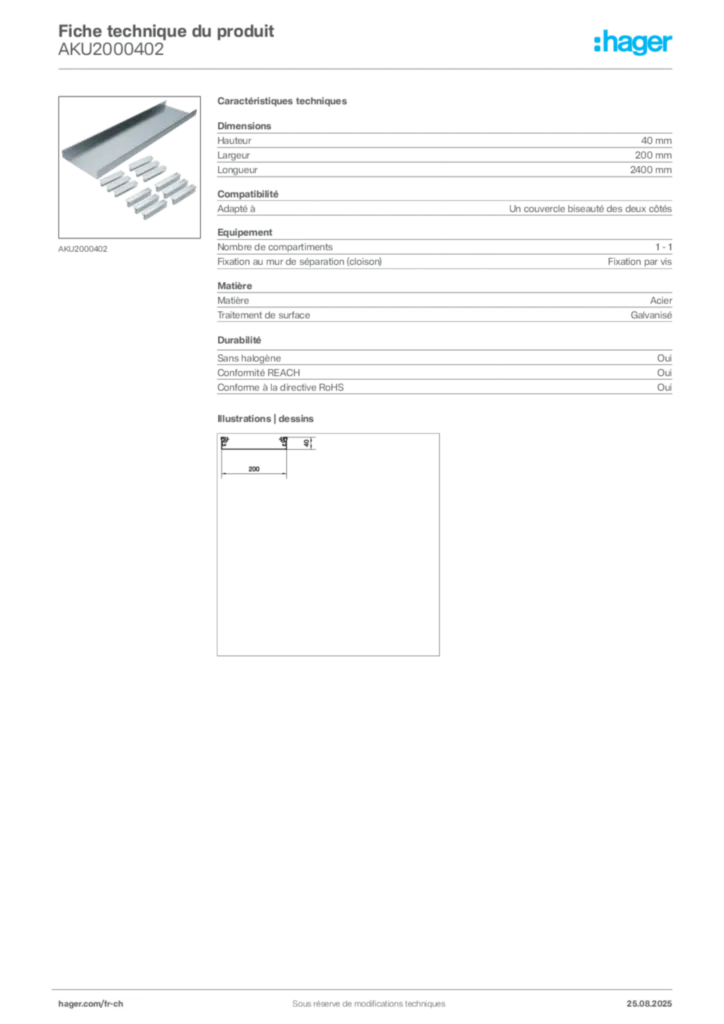 Image Hager Fiche technique du produit AKU2000402 | Hager Suisse