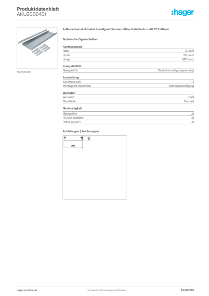 Bild Hager Produktdatenblatt AKU2000401 | Hager Schweiz