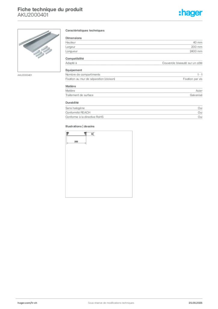 Image Hager Fiche technique du produit AKU2000401 | Hager Suisse