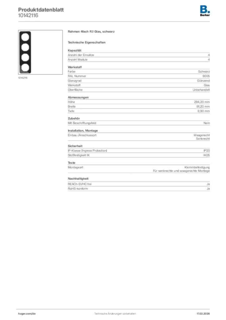 Bild Berker Produktdatenblatt 10142116 | Hager Deutschland