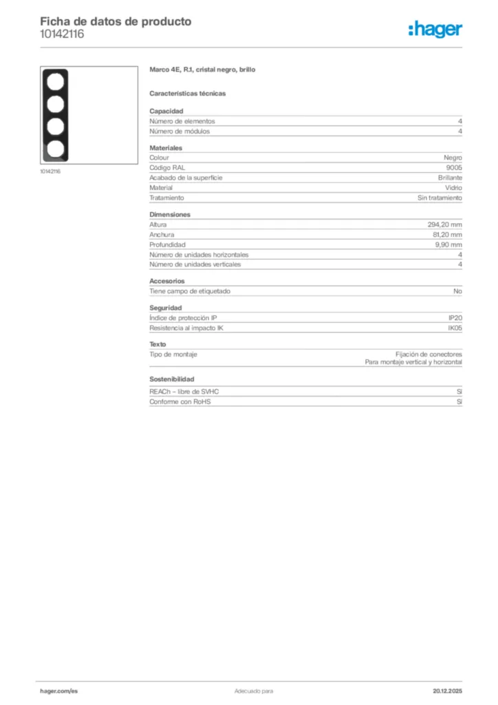 Imagen Hager Ficha de datos de producto 10142116 | Hager España