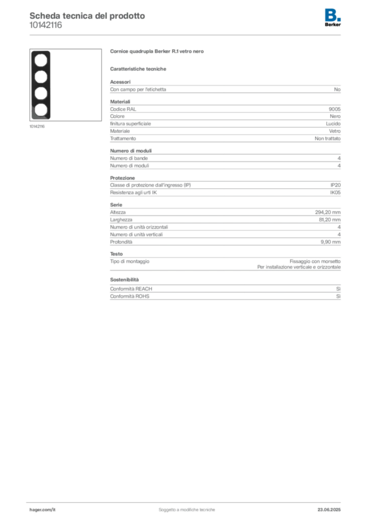 Immagine Berker Scheda tecnica del prodotto 10142116 | Hager Italia