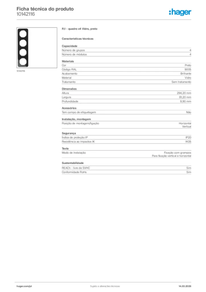 Imagem Hager Ficha técnica do produto 10142116 | Hager Portugal