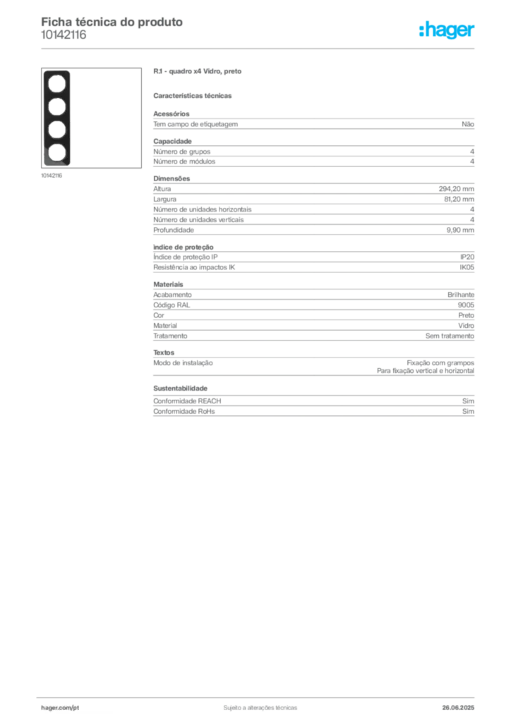 Imagem Hager Ficha técnica do produto 10142116 | Hager Portugal