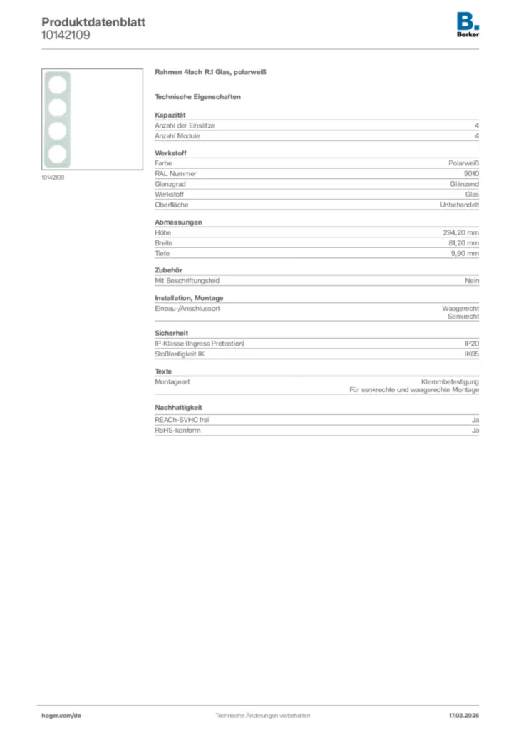Bild Berker Produktdatenblatt 10142109 | Hager Deutschland