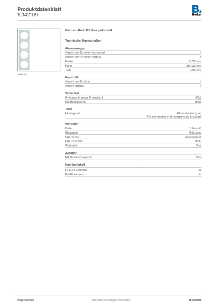 Bild Berker Produktdatenblatt 10142109 | Hager Deutschland