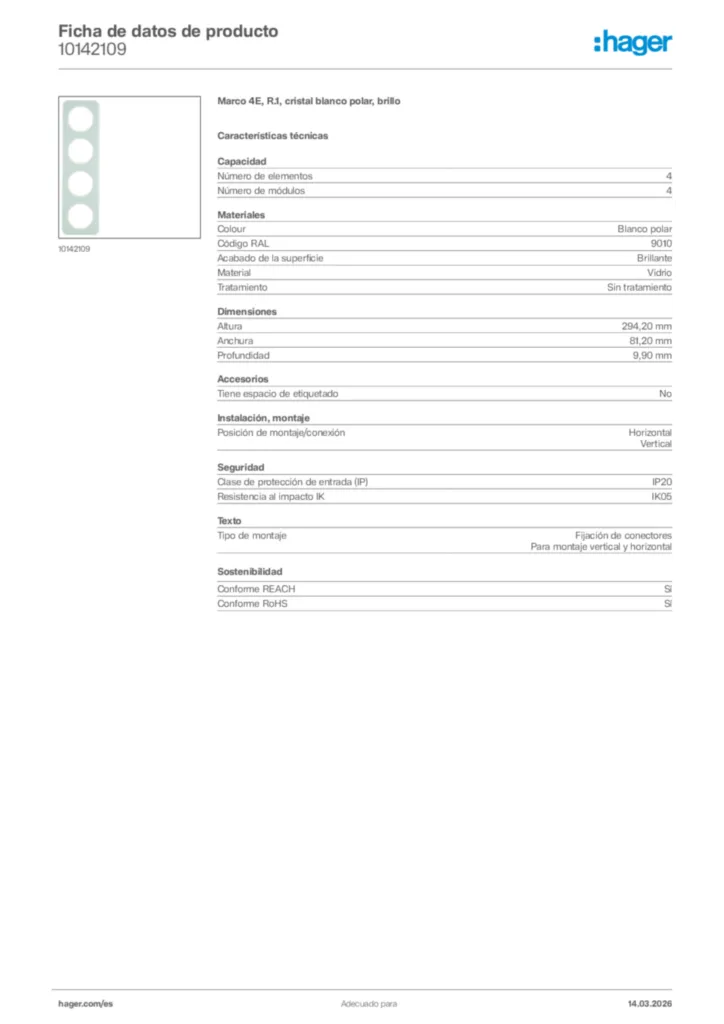 Imagen Hager Ficha de datos de producto 10142109 | Hager España