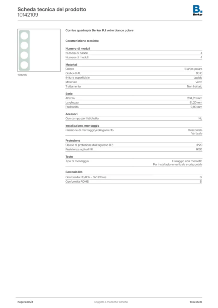 Immagine Berker Scheda tecnica del prodotto 10142109 | Hager Italia
