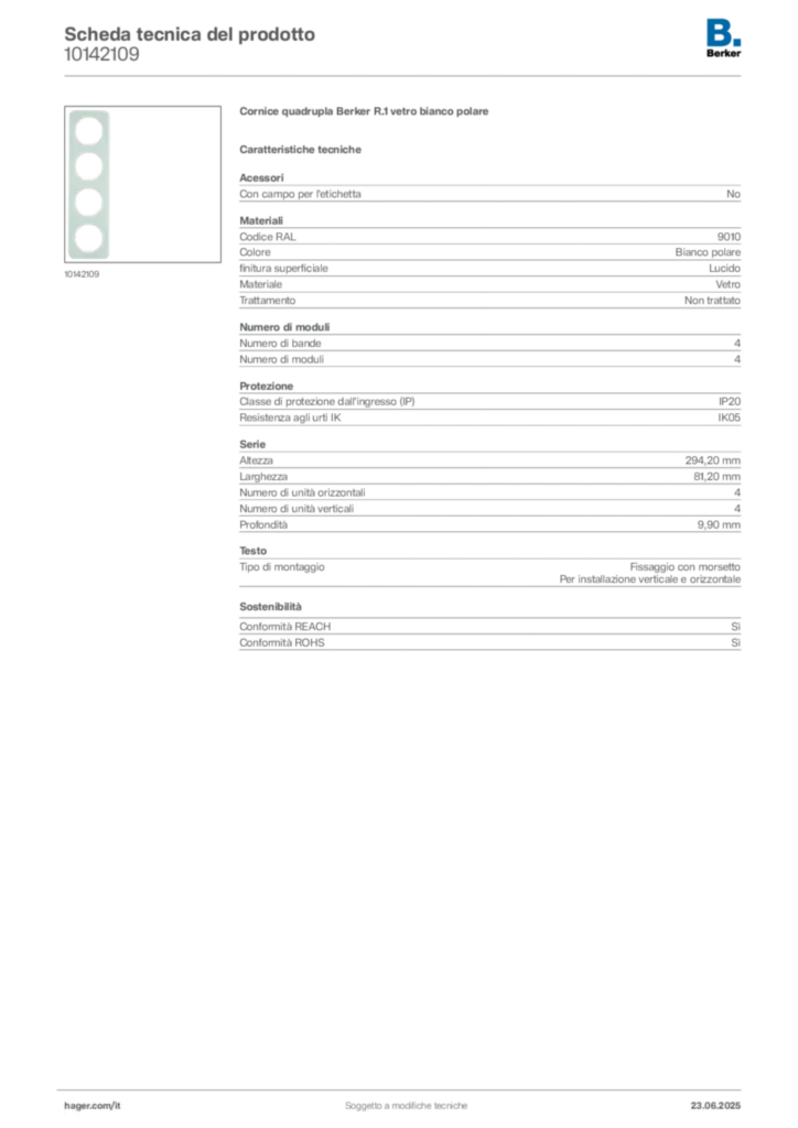 Immagine Berker Scheda tecnica del prodotto 10142109 | Hager Italia