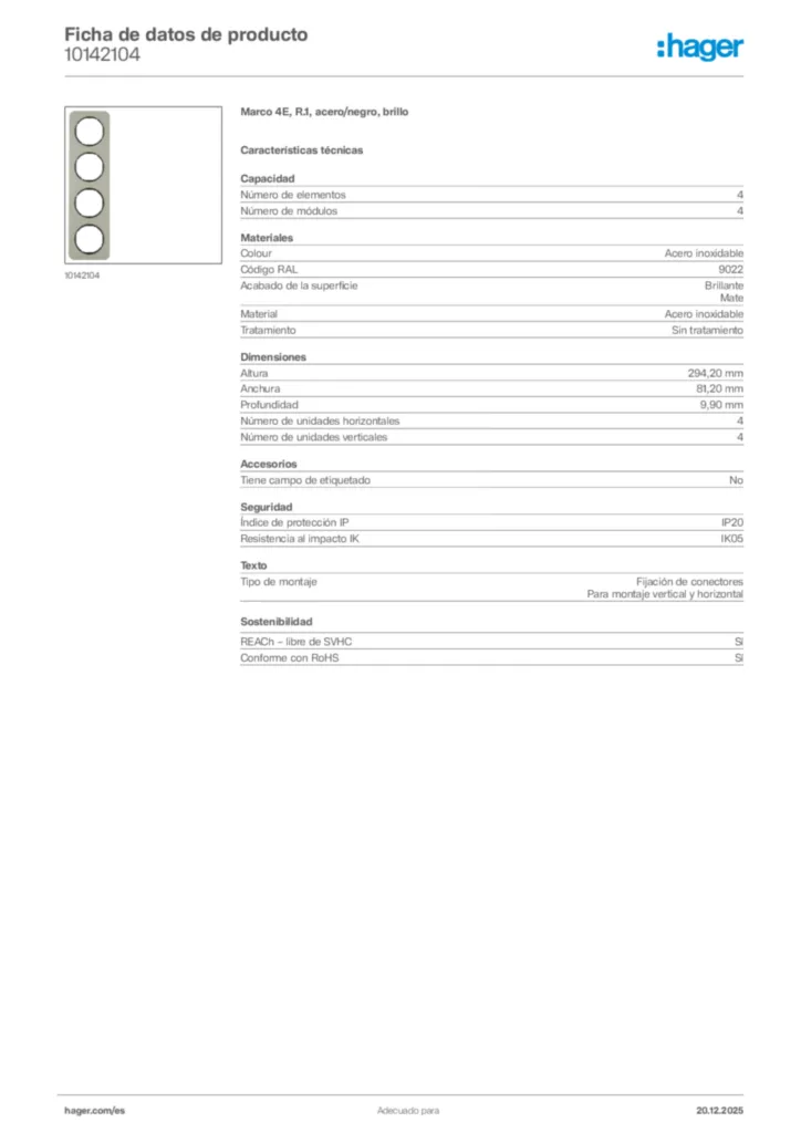 Imagen Hager Ficha de datos de producto 10142104 | Hager España