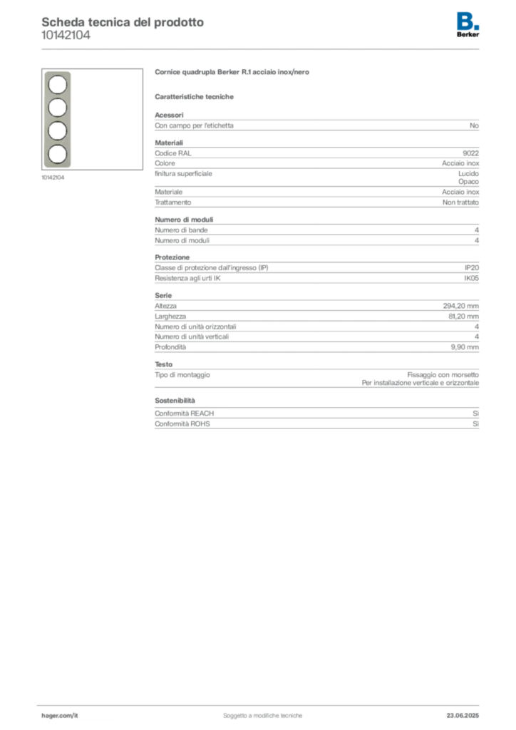 Immagine Berker Scheda tecnica del prodotto 10142104 | Hager Italia